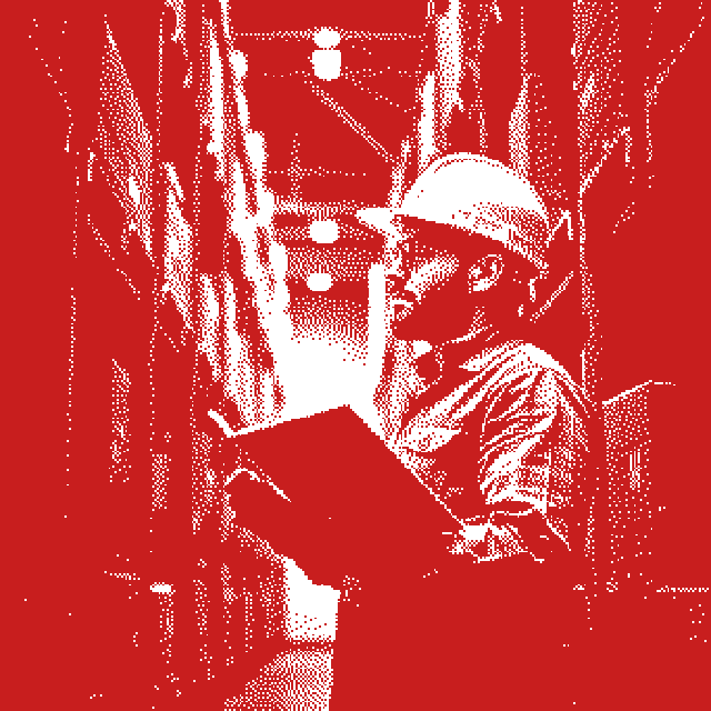 Logistics supervisor checking a clipboard in a warehouse, blue duotone halftone graphic